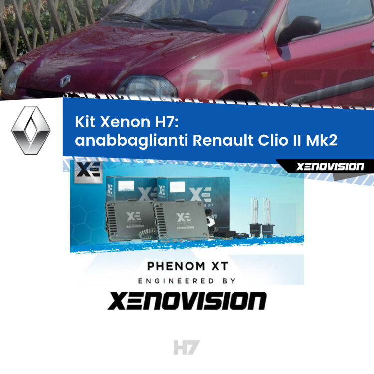 <strong>Kit Xenon H7 Professionale per Renault Clio II </strong> Mk2 (a parabola doppia). Taglio di luce perfetto, zero spie e riverberi. Leggendaria elettronica Canbus Xenovision. Qualità Massima Garantita.