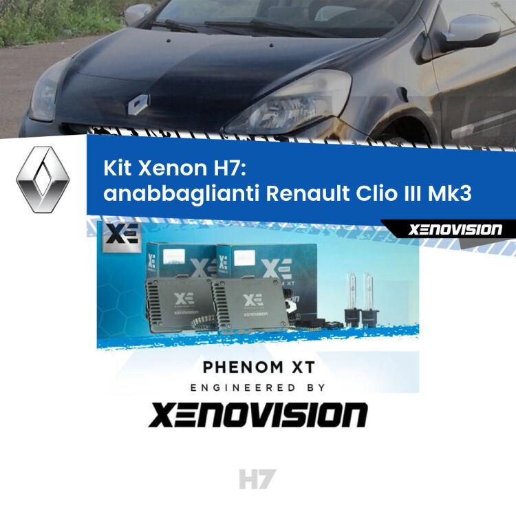 <strong>Kit Xenon H7 Professionale per Renault Clio III </strong> Mk3 (2005 - 2011). Taglio di luce perfetto, zero spie e riverberi. Leggendaria elettronica Canbus Xenovision. Qualità Massima Garantita.