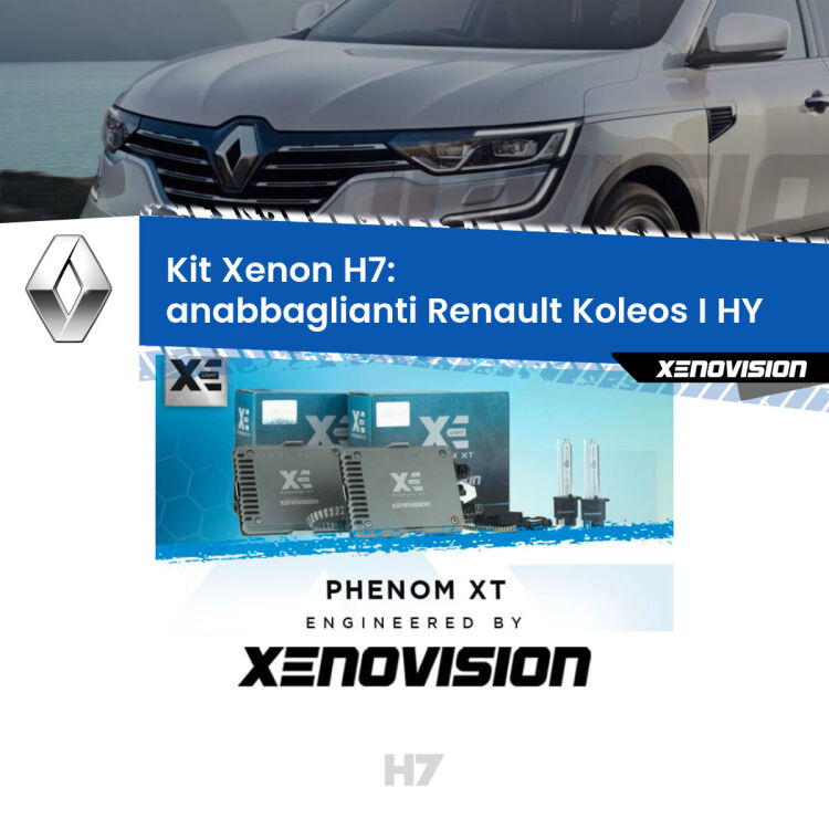 <strong>Kit Xenon H7 Professionale per Renault Koleos I </strong> HY (2006 - 2015). Taglio di luce perfetto, zero spie e riverberi. Leggendaria elettronica Canbus Xenovision. Qualità Massima Garantita.