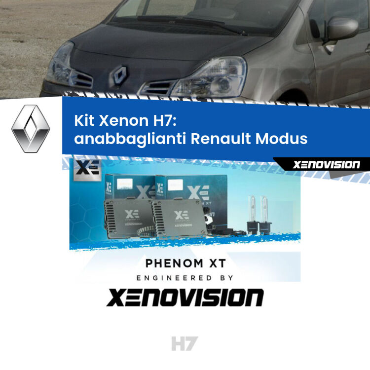 <strong>Kit Xenon H7 Professionale per Renault Modus </strong>  (2004 - 2012). Taglio di luce perfetto, zero spie e riverberi. Leggendaria elettronica Canbus Xenovision. Qualità Massima Garantita.