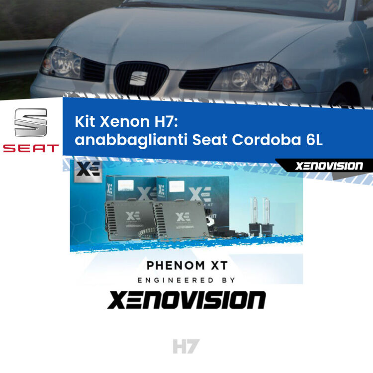 <strong>Kit Xenon H7 Professionale per Seat Cordoba </strong> 6L (a parabola doppia). Taglio di luce perfetto, zero spie e riverberi. Leggendaria elettronica Canbus Xenovision. Qualità Massima Garantita.