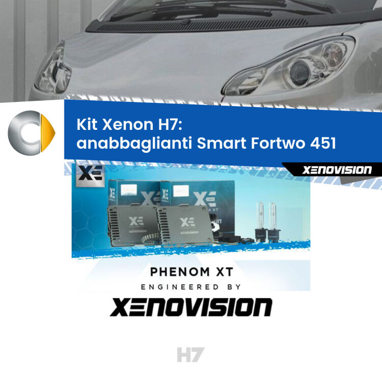 <strong>Kit Xenon H7 Professionale per Smart Fortwo </strong> 451 (2007 - 2014). Taglio di luce perfetto, zero spie e riverberi. Leggendaria elettronica Canbus Xenovision. Qualità Massima Garantita.