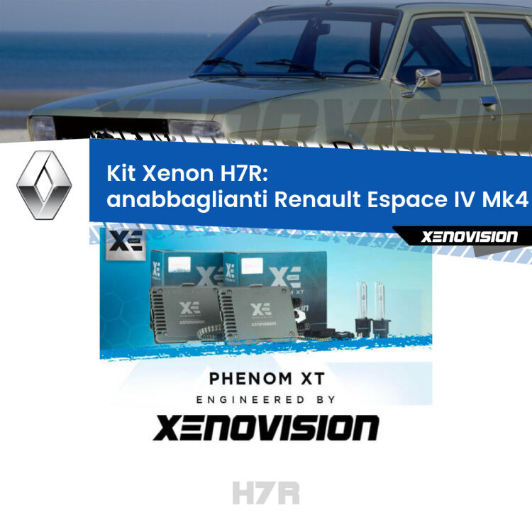 <strong>Kit Xenon </strong><strong>H7R</strong><strong> </strong><strong>Professionale</strong> Renault Espace IV</strong> Mk4 (2002 - 2015). Taglio di luce perfetto, zero spie e riverberi. Leggendaria elettronica Canbus Xenovision. Qualità Massima Garantita.
