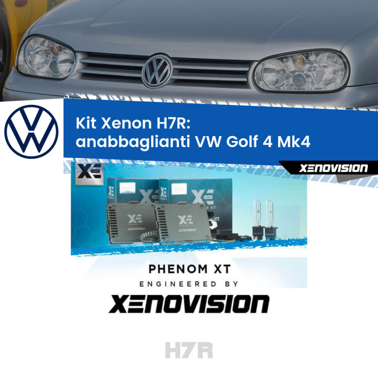 <strong>Kit Xenon </strong><strong>H7R</strong><strong> </strong><strong>Professionale</strong> VW Golf 4</strong> Mk4 (1997 - 2005). Taglio di luce perfetto, zero spie e riverberi. Leggendaria elettronica Canbus Xenovision. Qualità Massima Garantita.