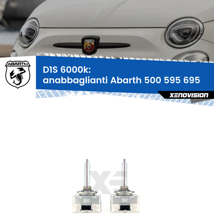 Lampade Xenon D1S per Anabbaglianti Abarth 500 595 695  2008 - 2022 <b>Lampade xenon D1S 6000k Plug&Play</b> di ricambio per fari Anabbaglianti xenon di serie <b>Abarth 500 595 695</b>  2008 - 2022. Qualità Massima, Performance pari alle originali.