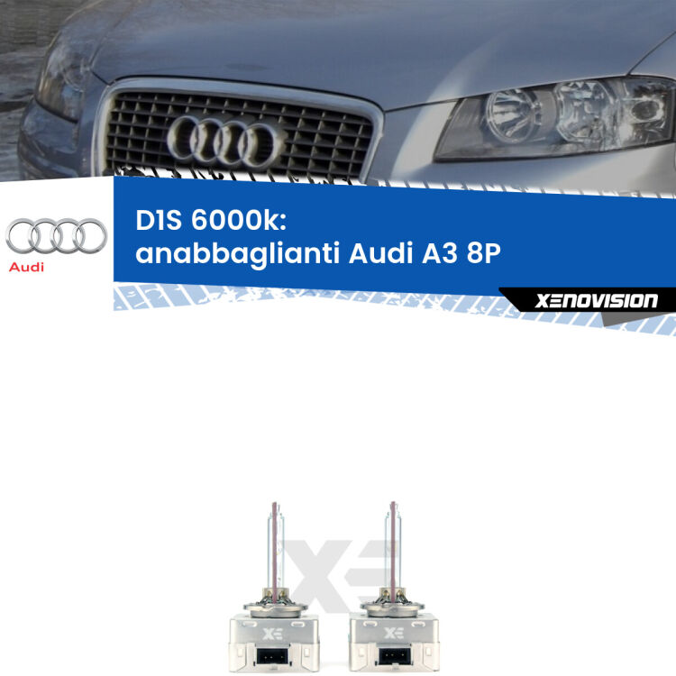 <b>Lampade xenon D1S 6000k Plug&Play</b> di ricambio per fari Anabbaglianti xenon di serie <b>Audi A3</b> 8P 2003 - 2008. Qualità Massima, Performance pari alle originali.