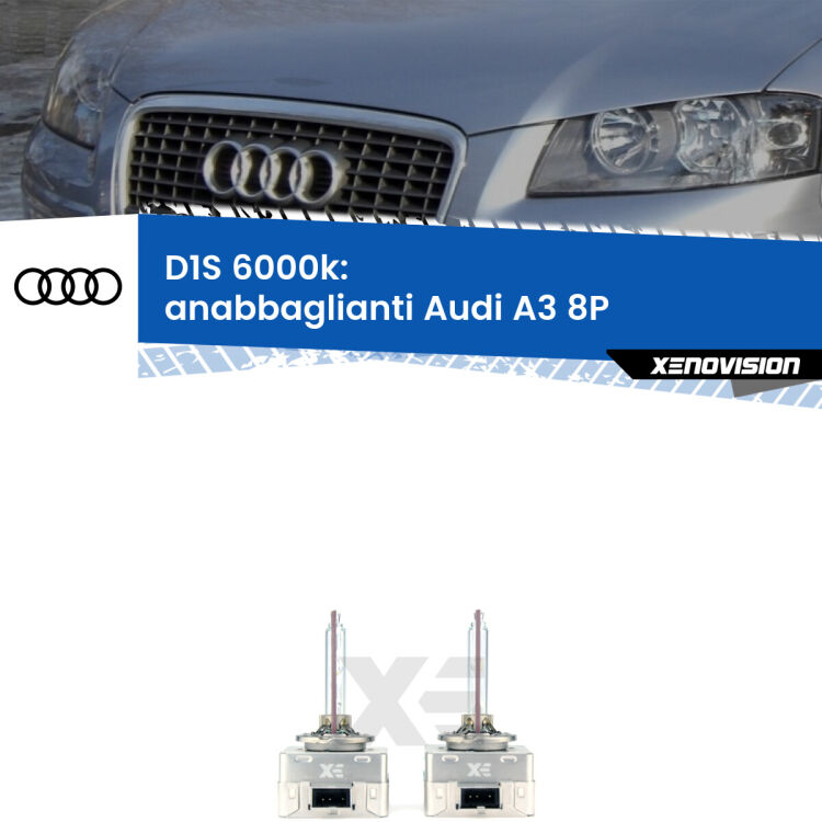 Lampade Xenon D1S per Anabbaglianti Audi A3 8P 2003 - 2008 <b>Lampade xenon D1S 6000k Plug&Play</b> di ricambio per fari Anabbaglianti xenon di serie <b>Audi A3</b> 8P 2003 - 2008. Qualità Massima, Performance pari alle originali.
