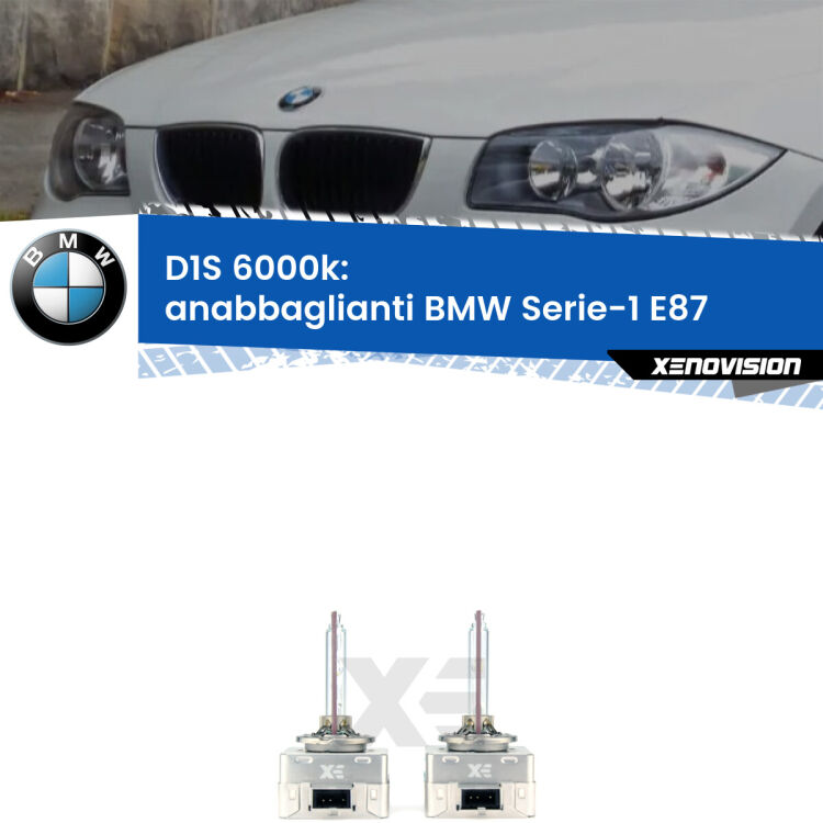 <b>Lampade xenon D1S 6000k Plug&Play</b> di ricambio per fari Anabbaglianti xenon di serie <b>BMW Serie-1</b> E87 2003 - 2012. Qualità Massima, Performance pari alle originali.
