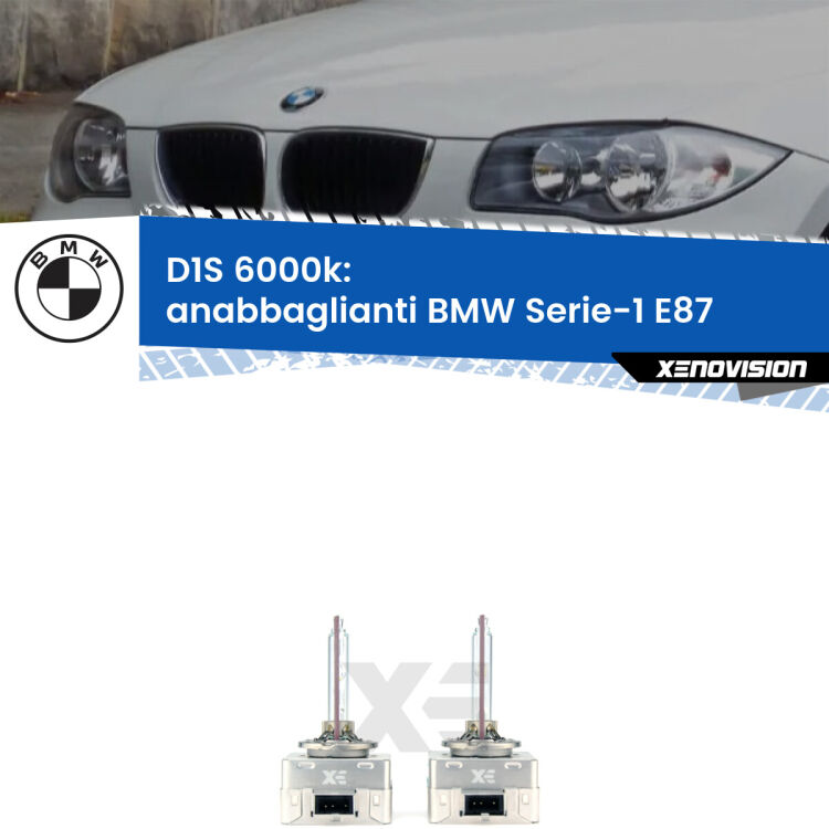 Lampade Xenon D1S per Anabbaglianti BMW Serie-1 E87 2003 - 2012 <b>Lampade xenon D1S 6000k Plug&Play</b> di ricambio per fari Anabbaglianti xenon di serie <b>BMW Serie-1</b> E87 2003 - 2012. Qualità Massima, Performance pari alle originali.