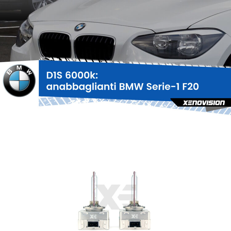 <b>Lampade xenon D1S 6000k Plug&Play</b> di ricambio per fari Anabbaglianti xenon di serie <b>BMW Serie-1</b> F20 2010 - 2019. Qualità Massima, Performance pari alle originali.