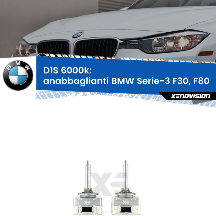 <b>Lampade xenon D1S 6000k Plug&Play</b> di ricambio per fari Anabbaglianti xenon di serie <b>BMW Serie-3</b> F30, F80 2012 - 2019. Qualità Massima, Performance pari alle originali.