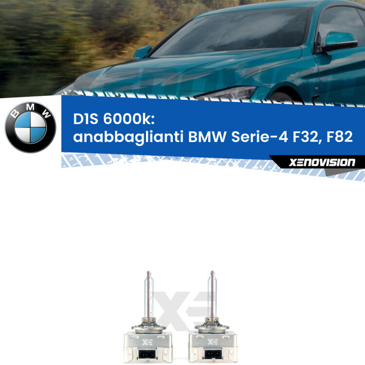 <b>Lampade xenon D1S 6000k Plug&Play</b> di ricambio per fari Anabbaglianti xenon di serie <b>BMW Serie-4</b> F32, F82 2013 - 2019. Qualità Massima, Performance pari alle originali.