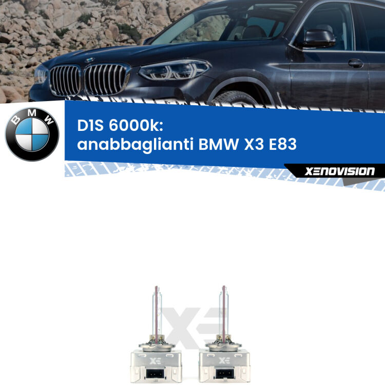 <b>Lampade xenon D1S 6000k Plug&Play</b> di ricambio per fari Anabbaglianti xenon di serie <b>BMW X3</b> E83 2006 - 2010. Qualità Massima, Performance pari alle originali.