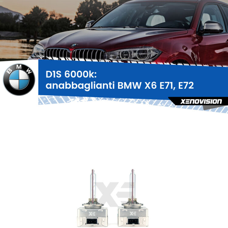 <b>Lampade xenon D1S 6000k Plug&Play</b> di ricambio per fari Anabbaglianti xenon di serie <b>BMW X6</b> E71, E72 2008 - 2014. Qualità Massima, Performance pari alle originali.