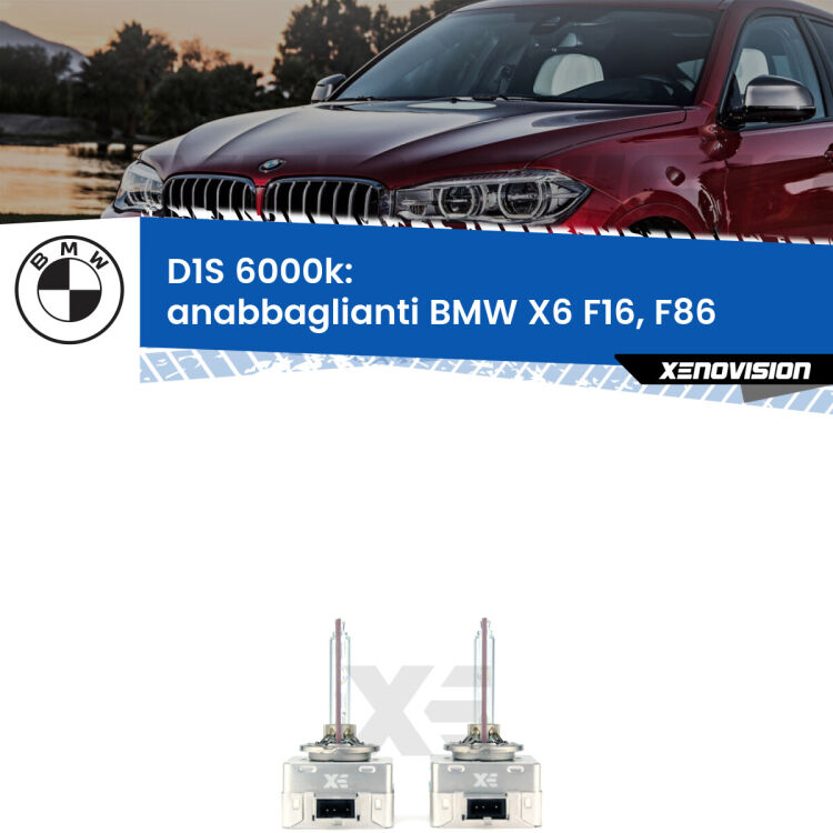 0 Lampade Xenon D1S per Anabbaglianti BMW X6 F16, F86 2015 - 2019 <b>Lampade xenon D1S 6000k Plug&Play</b> di ricambio per fari Anabbaglianti xenon di serie <b>BMW X6</b> F16, F86 2015 - 2019. Qualità Massima, Performance pari alle originali.