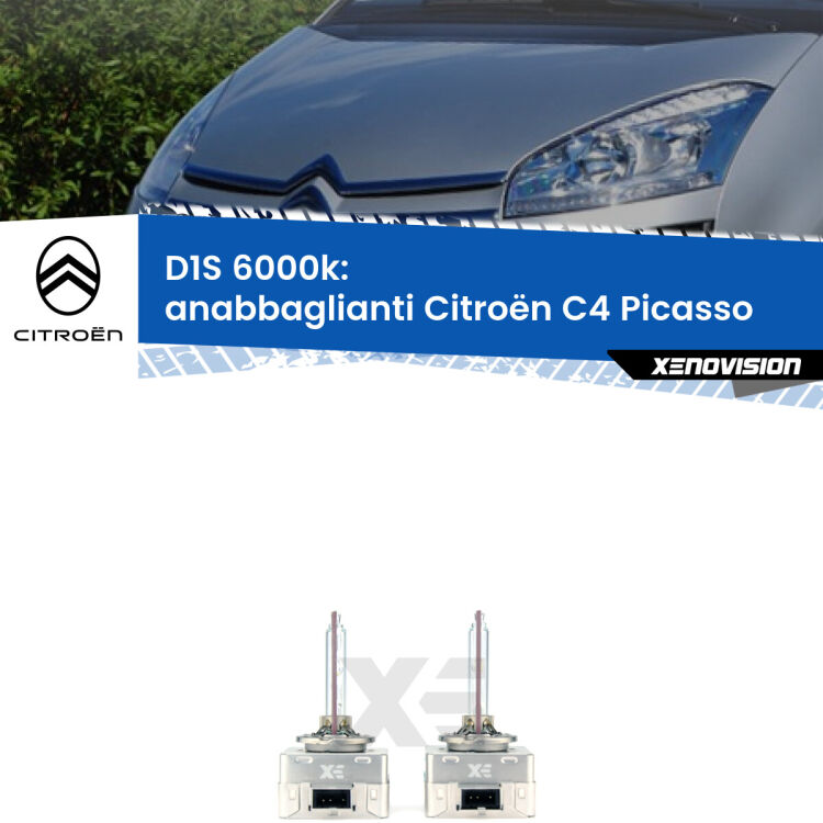 Lampade Xenon D1S per Anabbaglianti Citroën C4 Picasso  2006 - 2013 <b>Lampade xenon D1S 6000k Plug&Play</b> di ricambio per fari Anabbaglianti xenon di serie <b>Citroën C4 Picasso</b>  2006 - 2013. Qualità Massima, Performance pari alle originali.