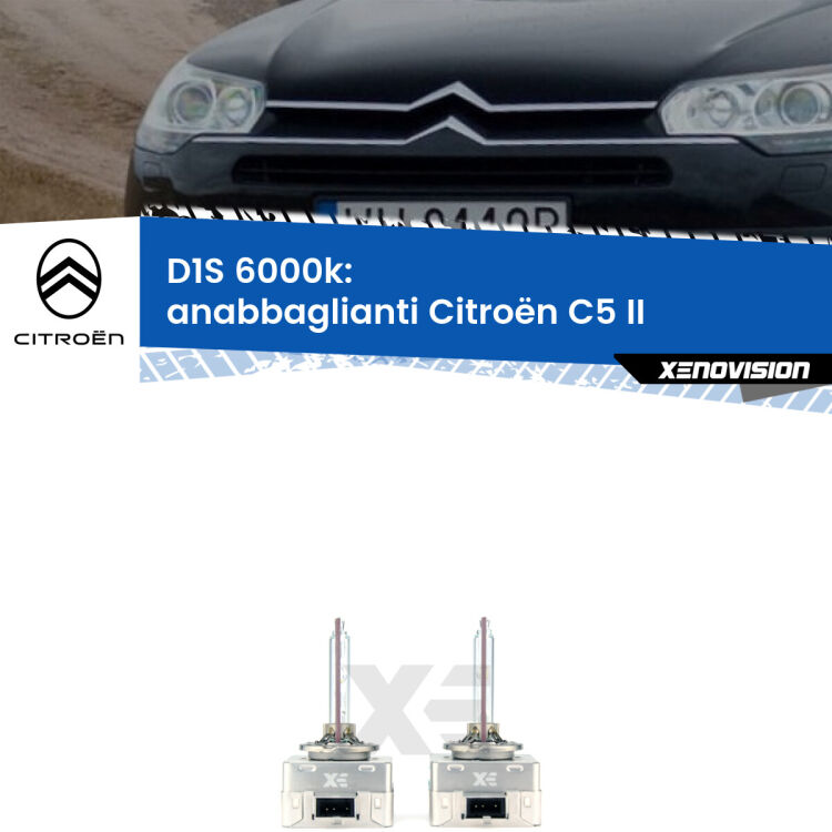 0 Lampade Xenon D1S per Anabbaglianti Citroën C5 II 2008 - 2014 <b>Lampade xenon D1S 6000k Plug&Play</b> di ricambio per fari Anabbaglianti xenon di serie <b>Citroën C5</b> II 2008 - 2014. Qualità Massima, Performance pari alle originali.