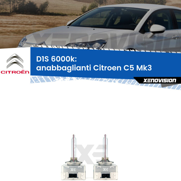 <b>Lampade xenon D1S 6000k Plug&Play</b> di ricambio per fari Anabbaglianti xenon di serie <b>Citroen C5</b> Mk3 2008 - 2014. Qualità Massima, Performance pari alle originali.