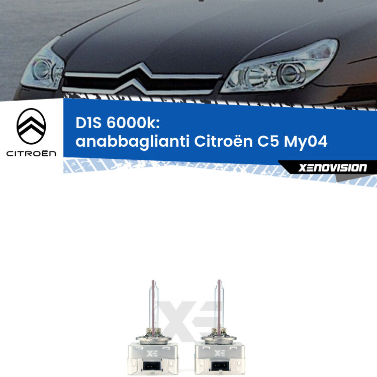 Lampade Xenon D1S per Anabbaglianti Citroën C5 My04 2004 - 2008 <b>Lampade xenon D1S 6000k Plug&Play</b> di ricambio per fari Anabbaglianti xenon di serie <b>Citroën C5</b> My04 2004 - 2008. Qualità Massima, Performance pari alle originali.