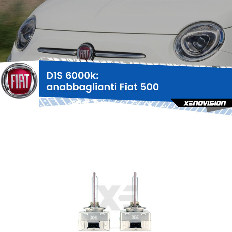 <b>Lampade xenon D1S 6000k Plug&Play</b> di ricambio per fari Anabbaglianti xenon di serie <b>Fiat 500</b>  2007 - 2022. Qualità Massima, Performance pari alle originali.