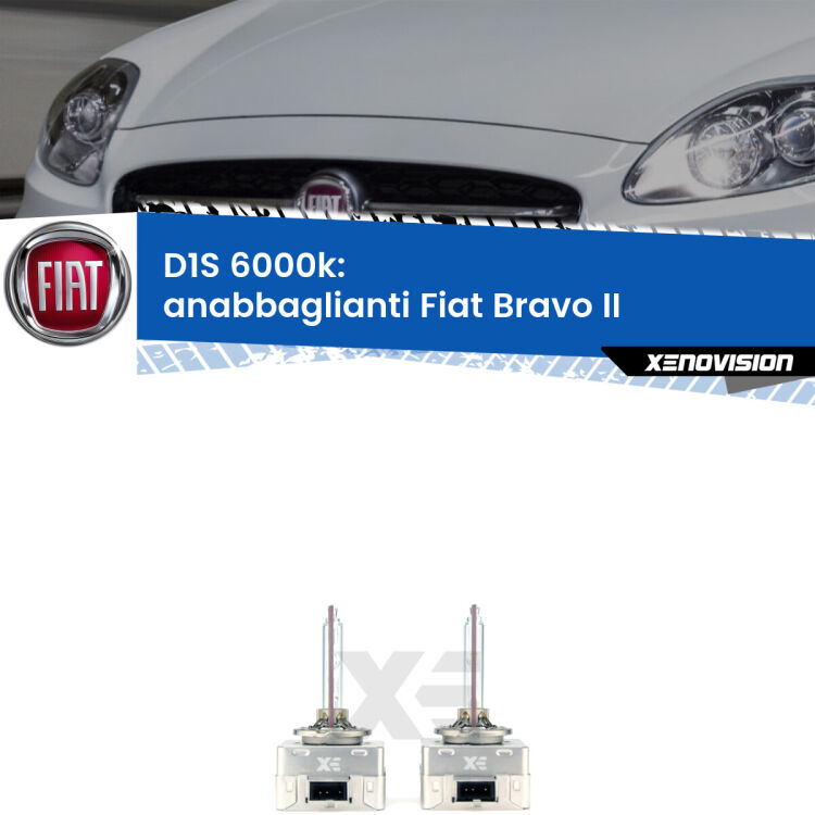<b>Lampade xenon D1S 6000k Plug&Play</b> di ricambio per fari Anabbaglianti xenon di serie <b>Fiat Bravo II</b>  2006 - 2014. Qualità Massima, Performance pari alle originali.