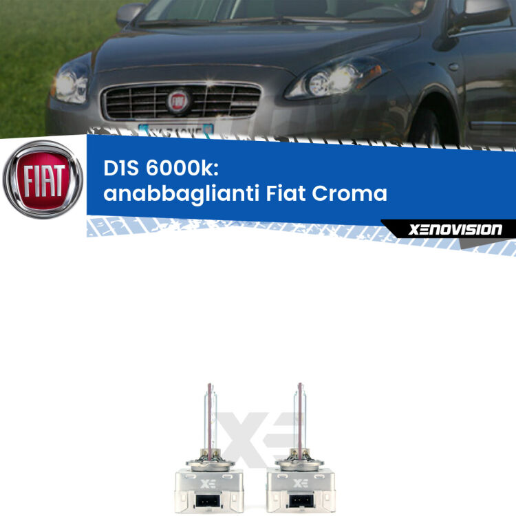 <b>Lampade xenon D1S 6000k Plug&Play</b> di ricambio per fari Anabbaglianti xenon di serie <b>Fiat Croma</b>  2005 - 2010. Qualità Massima, Performance pari alle originali.