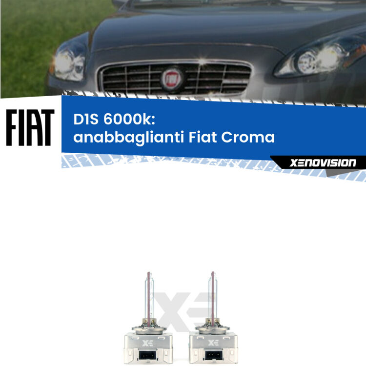 Lampade Xenon D1S per Anabbaglianti Fiat Croma  2005 - 2010 <b>Lampade xenon D1S 6000k Plug&Play</b> di ricambio per fari Anabbaglianti xenon di serie <b>Fiat Croma</b>  2005 - 2010. Qualità Massima, Performance pari alle originali.