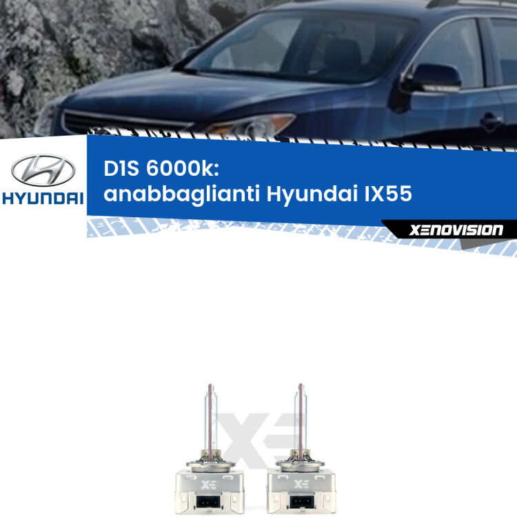 Lampade Xenon D1S per Anabbaglianti Hyundai IX55  2008 - 2012 <b>Lampade xenon D1S 6000k Plug&Play</b> di ricambio per fari Anabbaglianti xenon di serie <b>Hyundai IX55</b>  2008 - 2012. Qualità Massima, Performance pari alle originali.