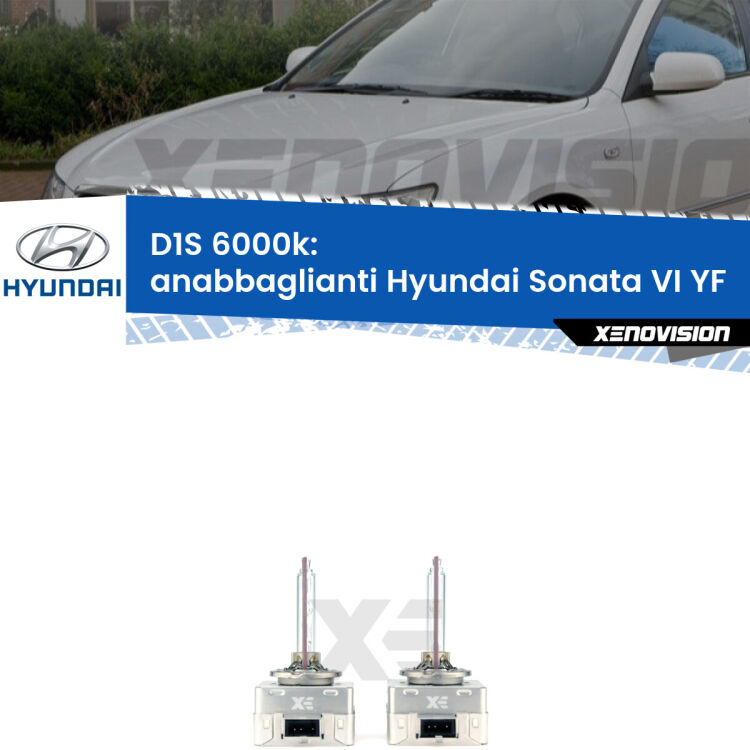 <b>Lampade xenon D1S 6000k Plug&Play</b> di ricambio per fari Anabbaglianti xenon di serie <b>Hyundai Sonata VI</b> YF 2009 - 2015. Qualità Massima, Performance pari alle originali.