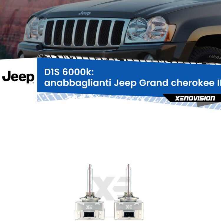 Lampade Xenon D1S per Anabbaglianti Jeep Grand cherokee III WK 2005 - 2010 <b>Lampade xenon D1S 6000k Plug&Play</b> di ricambio per fari Anabbaglianti xenon di serie <b>Jeep Grand cherokee III</b> WK 2005 - 2010. Qualità Massima, Performance pari alle originali.