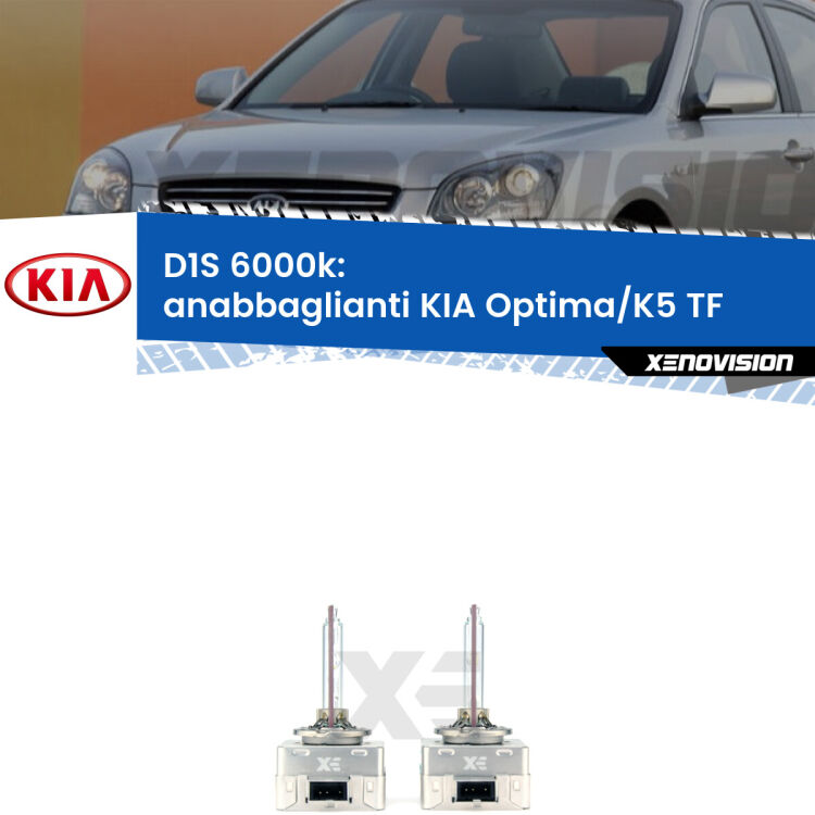 <b>Lampade xenon D1S 6000k Plug&Play</b> di ricambio per fari Anabbaglianti xenon di serie <b>KIA Optima/K5</b> TF 2010 - 2014. Qualità Massima, Performance pari alle originali.