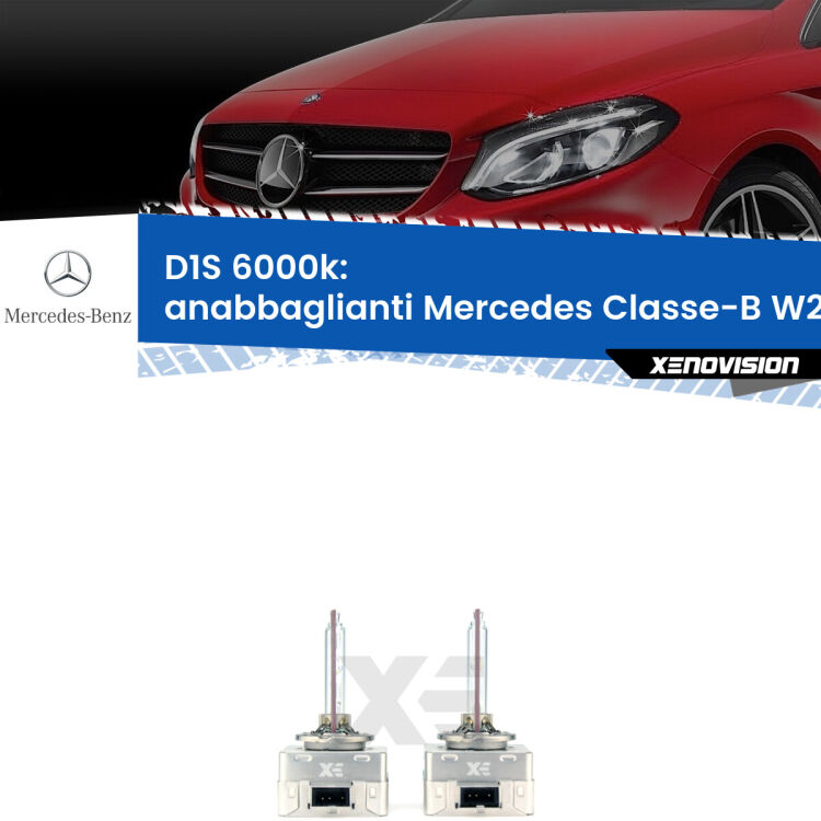 <b>Lampade xenon D1S 6000k Plug&Play</b> di ricambio per fari Anabbaglianti xenon di serie <b>Mercedes Classe-B</b> W246, W242 2011 - 2018. Qualità Massima, Performance pari alle originali.