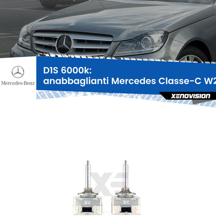 <b>Lampade xenon D1S 6000k Plug&Play</b> di ricambio per fari Anabbaglianti xenon di serie <b>Mercedes Classe-C</b> W204 2007 - 2014. Qualità Massima, Performance pari alle originali.