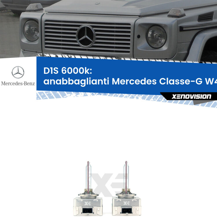 <b>Lampade xenon D1S 6000k Plug&Play</b> di ricambio per fari Anabbaglianti xenon di serie <b>Mercedes Classe-G</b> W463 1991 - 2004. Qualità Massima, Performance pari alle originali.