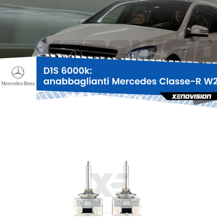 Lampade Xenon D1S per Anabbaglianti Mercedes Classe-R W251, V251 2010 - 2014 <b>Lampade xenon D1S 6000k Plug&Play</b> di ricambio per fari Anabbaglianti xenon di serie <b>Mercedes Classe-R</b> W251, V251 2010 - 2014. Qualità Massima, Performance pari alle originali.