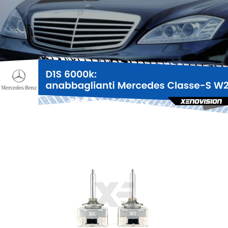 Lampade Xenon D1S per Anabbaglianti Mercedes Classe-S W221 2005 - 2013 <b>Lampade xenon D1S 6000k Plug&Play</b> di ricambio per fari Anabbaglianti xenon di serie <b>Mercedes Classe-S</b> W221 2005 - 2013. Qualità Massima, Performance pari alle originali.