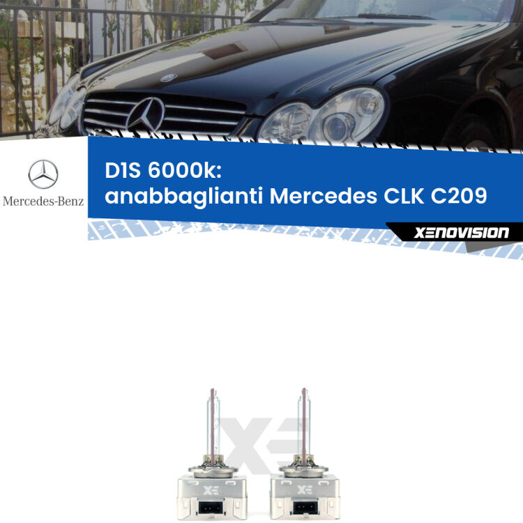 Lampade Xenon D1S per Anabbaglianti Mercedes CLK C209 2002 - 2009 <b>Lampade xenon D1S 6000k Plug&Play</b> di ricambio per fari Anabbaglianti xenon di serie <b>Mercedes CLK</b> C209 2002 - 2009. Qualità Massima, Performance pari alle originali.