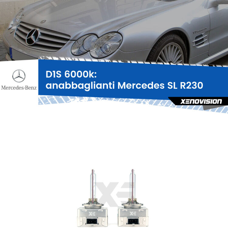 Lampade Xenon D1S per Anabbaglianti Mercedes SL R230 2009 - 2012 <b>Lampade xenon D1S 6000k Plug&Play</b> di ricambio per fari Anabbaglianti xenon di serie <b>Mercedes SL</b> R230 2009 - 2012. Qualità Massima, Performance pari alle originali.