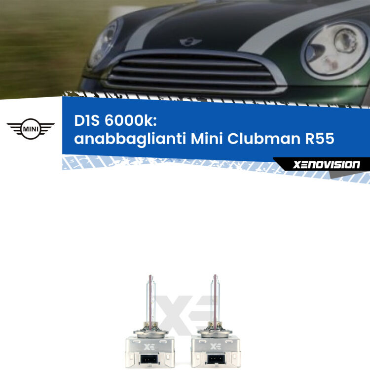 Lampade Xenon D1S per Anabbaglianti Mini Clubman R55 2007 - 2015 <b>Lampade xenon D1S 6000k Plug&Play</b> di ricambio per fari Anabbaglianti xenon di serie <b>Mini Clubman</b> R55 2007 - 2015. Qualità Massima, Performance pari alle originali.