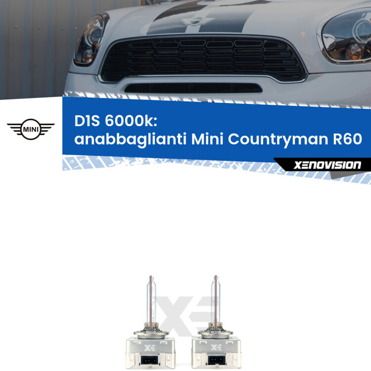 Lampade Xenon D1S per Anabbaglianti Mini Countryman R60 2010 - 2016 <b>Lampade xenon D1S 6000k Plug&Play</b> di ricambio per fari Anabbaglianti xenon di serie <b>Mini Countryman</b> R60 2010 - 2016. Qualità Massima, Performance pari alle originali.