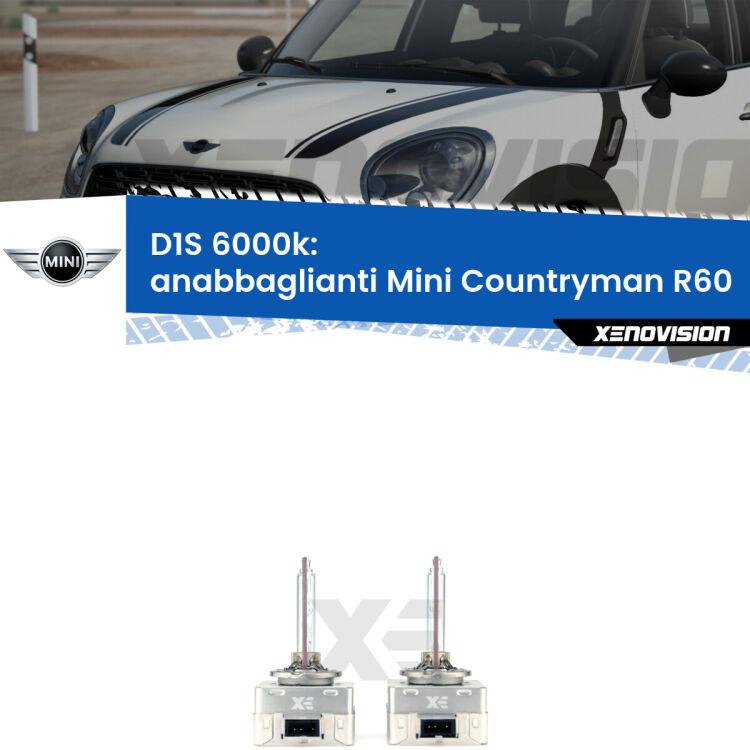 <b>Lampade xenon D1S 6000k Plug&Play</b> di ricambio per fari Anabbaglianti xenon di serie <b>Mini Countryman</b> R60 2010 - 2016. Qualità Massima, Performance pari alle originali.