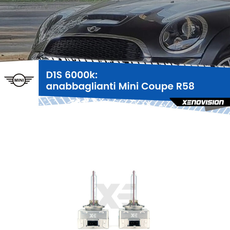 0 Lampade Xenon D1S per Anabbaglianti Mini Coupe R58 2011 - 2015 <b>Lampade xenon D1S 6000k Plug&Play</b> di ricambio per fari Anabbaglianti xenon di serie <b>Mini Coupe</b> R58 2011 - 2015. Qualità Massima, Performance pari alle originali.
