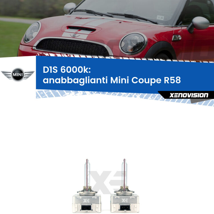 <b>Lampade xenon D1S 6000k Plug&Play</b> di ricambio per fari Anabbaglianti xenon di serie <b>Mini Coupe</b> R58 2011 - 2015. Qualità Massima, Performance pari alle originali.