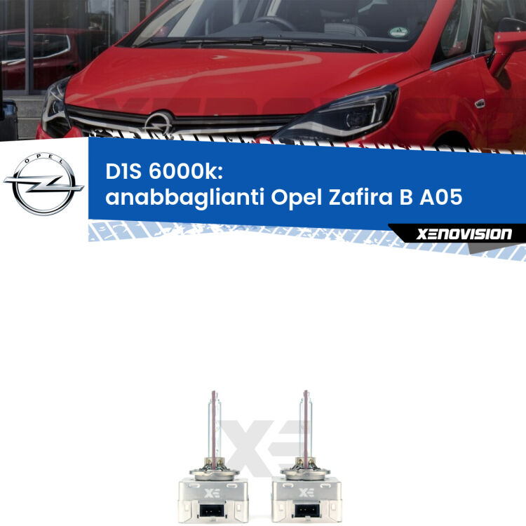 Lampade Xenon D1S per Anabbaglianti Opel Zafira B A05 2005 - 2015 <b>Lampade xenon D1S 6000k Plug&Play</b> di ricambio per fari Anabbaglianti xenon di serie <b>Opel Zafira B</b> A05 2005 - 2015. Qualità Massima, Performance pari alle originali.