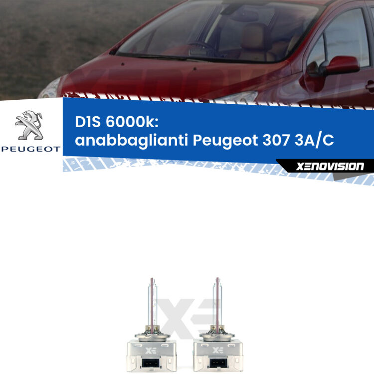<b>Lampade xenon D1S 6000k Plug&Play</b> di ricambio per fari Anabbaglianti xenon di serie <b>Peugeot 307</b> 3A/C 2000 - 2009. Qualità Massima, Performance pari alle originali.