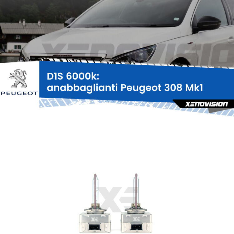 <b>Lampade xenon D1S 6000k Plug&Play</b> di ricambio per fari Anabbaglianti xenon di serie <b>Peugeot 308</b> Mk1 2007 - 2012. Qualità Massima, Performance pari alle originali.