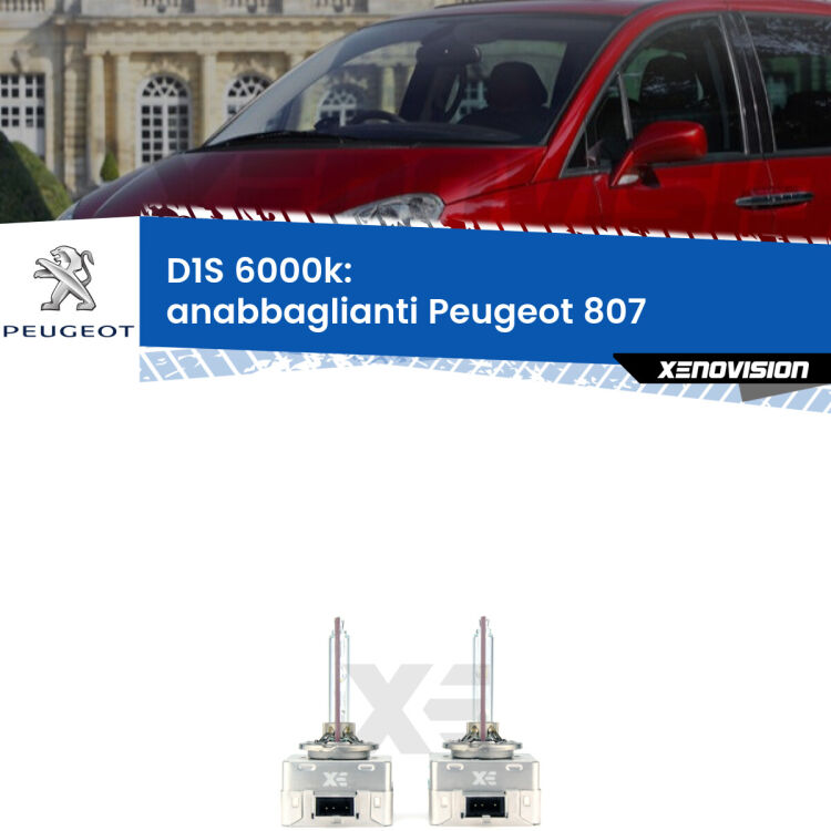 <b>Lampade xenon D1S 6000k Plug&Play</b> di ricambio per fari Anabbaglianti xenon di serie <b>Peugeot 807</b>  2002 - 2010. Qualità Massima, Performance pari alle originali.