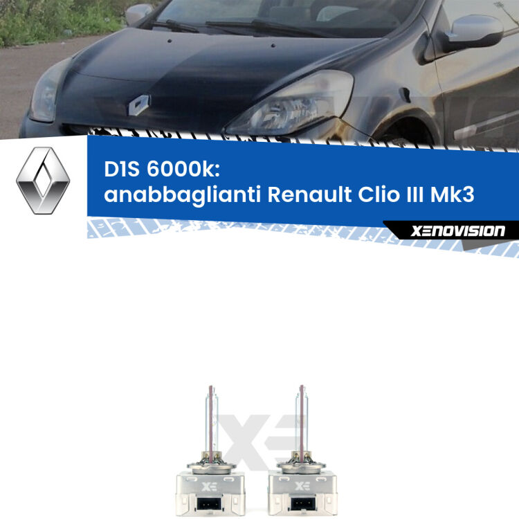 <b>Lampade xenon D1S 6000k Plug&Play</b> di ricambio per fari Anabbaglianti xenon di serie <b>Renault Clio III</b> Mk3 2005 - 2011. Qualità Massima, Performance pari alle originali.