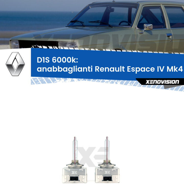 <b>Lampade xenon D1S 6000k Plug&Play</b> di ricambio per fari Anabbaglianti xenon di serie <b>Renault Espace IV</b> Mk4 2006 - 2015. Qualità Massima, Performance pari alle originali.