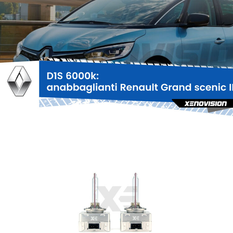 <b>Lampade xenon D1S 6000k Plug&Play</b> di ricambio per fari Anabbaglianti xenon di serie <b>Renault Grand scenic II</b> Mk2 2006 - 2009. Qualità Massima, Performance pari alle originali.